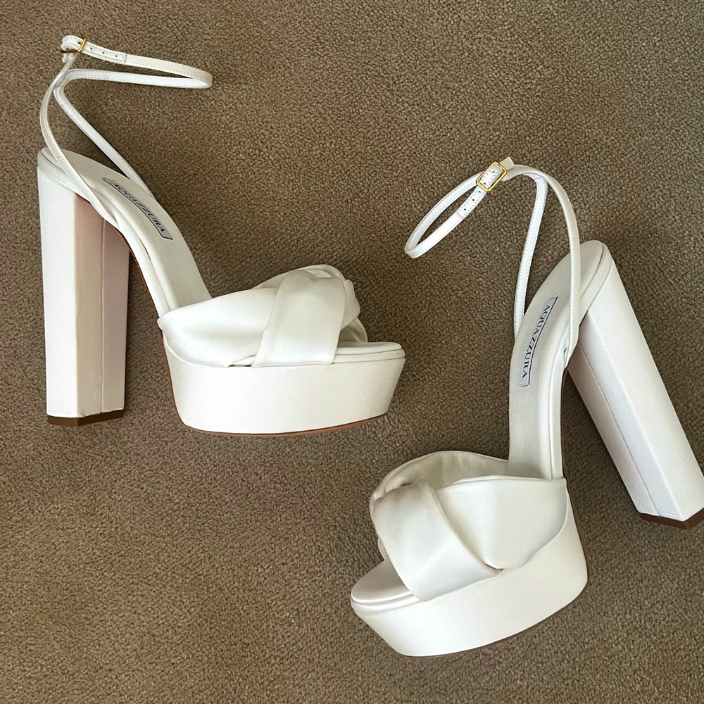 Aquazzura Olie Satin Platform Pumps in White